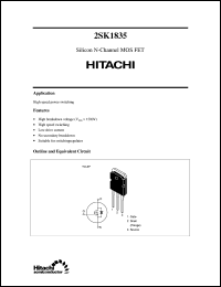 2SK1835 datasheet: Power switching MOSFET 2SK1835