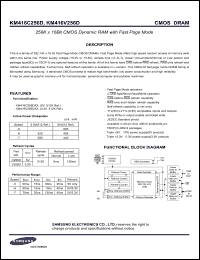 KM416V256DLT-5 datasheet: 256K x 16Bit CMOS dynamic RAM with fast page mode, 50ns, 3.3V, self-refresh capability KM416V256DLT-5