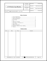 DMC20203NY-LY-B datasheet: 20characters x 2lines; 5x8dots (1character); 0.3-7.0V 1.9mA LCD module DMC20203NY-LY-B