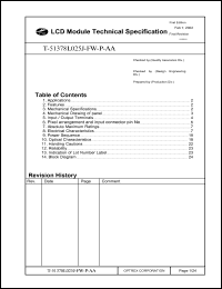 T-51378L025J-FW-P-AA datasheet: 480 x 234dots; dot pitch: 0.105 x 0.161mm; 0.3-7.0V; 12.5mA LCD module T-51378L025J-FW-P-AA