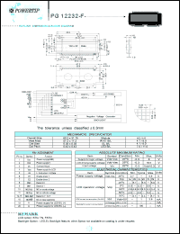 PG12232-F datasheet: 122x32 dots; dot size:0.38 x 0.38mm; dot pitch:0.43 x 0.43mm; LCD monitor PG12232-F