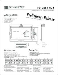 PE12864-004 datasheet: Dot size:0.48 x 0.48mm; dot pitch:0.52 x 0.52mm; LCD monitor; 3.3V PE12864-004