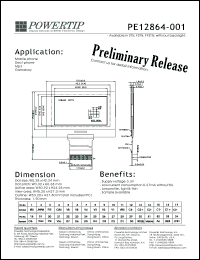 PE12864-001 datasheet: Dot size:0.28 x 0.34mm; dot pitch:0.32 x 0.38mm; LCD monitor; 3.3V PE12864-001