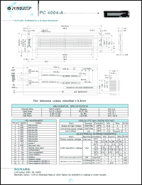 PC4004-A datasheet: 4 lines; 40 characters; dot size:0.50 x 0.55; dot pitch:0.57 x 0.62; LCD monitor PC4004-A