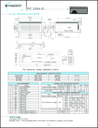 PC2004-G datasheet: 4 lines; 20 characters; dot size:0.55 x 0.55; dot pitch:0.60 x 0.60; LCD monitor PC2004-G