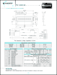 PC2002-E datasheet: 2 lines; 20 characters; dot size:0.60 x 0.65; dot pitch:0.65 x 0.70; LCD monitor PC2002-E