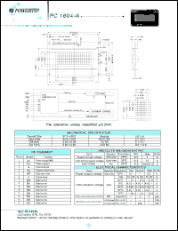 PC1604-A datasheet: 4 lines; 16 characters; dot size:0.55 x 0.55; dot pitch:0.60 x 0.60;  LCD monitor PC1604-A
