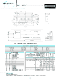 PC1602-D datasheet: 2 lines; 16 characters; dot size:0.56 x 0.66; dot pitch:0.60 x 0.70;  LCD monitor PC1602-D