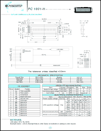 PC1601-H datasheet: 1 lines; 16 characters; dot size:0.55 x 0.75; dot pitch:0.63 x 0.83;  LCD monitor PC1601-H