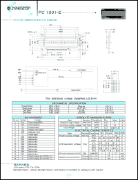PC1601-E datasheet: 1 lines; 16 characters; dot size:0.55 x 0.75; dot pitch:0.63 x 0.83;  LCD monitor PC1601-E