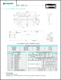 PC1601-A datasheet: 1 lines; 16 characters; dot size:0.55 x 0.75; dot pitch:0.63 x 0.83;  LCD monitor PC1601-A