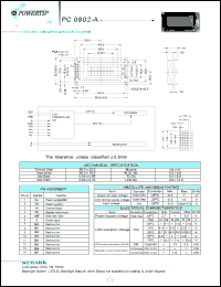 PC0802-A datasheet: 2 lines;  dot size: 0.56 x 0.66; dot pitch: 0.60 x 0.70;  LCD monitor PC0802-A