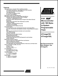 ATmega163L-4PC datasheet: Microcontroller with 16K bytes in-system programmable flash, 4MHz ATmega163L-4PC