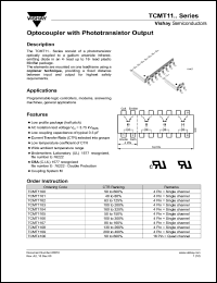 TCMT1101 datasheet: Optocoupler with phototransistor output, single channel, 40 to 80% CTR ranking TCMT1101