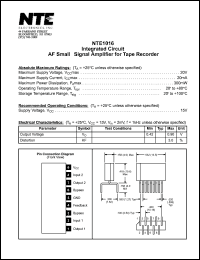 NTE1016 datasheet: Integrated circuit AF small-signal amplifier for tape recorder NTE1016