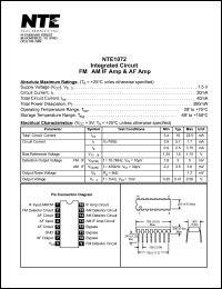 NTE1072 datasheet: Integrated circuit. FM-AM IF amp & AF amp. NTE1072