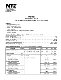 NTE1101 datasheet: Integrated circuit. General purpose amplifier, mixer, and oscillator. NTE1101