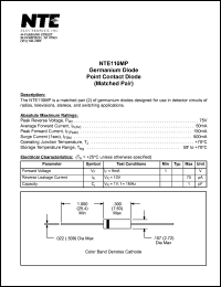 NTE110MP datasheet: Germanium diode. Point contact diode (matched pair). NTE110MP