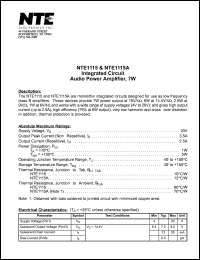 NTE1115 datasheet: Integrated circuit. Audio power amplifier, 7W NTE1115