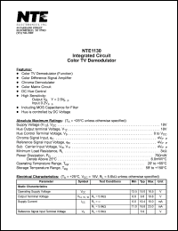 NTE1130 datasheet: Integrated circuit. Color TV demodulator. NTE1130