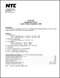 NTE1155 datasheet: Integrated circuit. Audio power amplifier, 5.8W . NTE1155