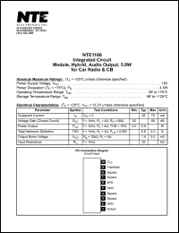 NTE1166 datasheet: Integrated circuit. Module, hybrid, audio output, 5.8W for car radio & CB NTE1166