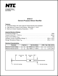NTE117 datasheet: General purpose silicon rectifier. NTE117