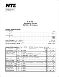 NTE1187 datasheet: Integrated circuit. TV video IF detector. NTE1187