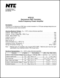 NTE121 datasheet: Germanium PNP transistor. Audio frequency power amplifier. NTE121