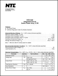 NTE1228 datasheet: Integrated circuit. Audio power amp. 2.1W. NTE1228