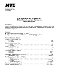 NTE123A datasheet: Silicon conplementary NPN transistor. General purpose. NTE123A