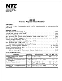 NTE125 datasheet: General purpose silicon rectifier. NTE125