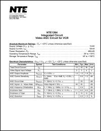 NTE1264 datasheet: Integrated circuit. Video AGC circuit for VCR. NTE1264