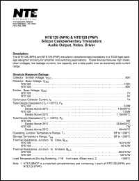 NTE128 datasheet: Silicon complemenary NPN transistor. Audio output, video, driver. NTE128