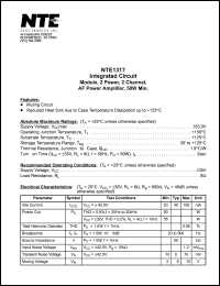 NTE1317 datasheet: Integrated cicuit. Module, 2 power, 2 channel, AF power amplifier 50W Min. NTE1317