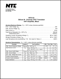 NTE132 datasheet: Silicon N-channel JFET transistor. VHF amplifier, mixer. NTE132