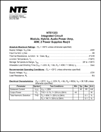 NTE1333 datasheet: Integrated circuit. Module, hybrid, audio power amplifier, 40W, 2 power supplies required. NTE1333