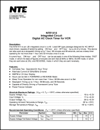 NTE1414 datasheet: Integrated circuit. Digital AC clock timer for VCR. NTE1414