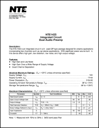 NTE1435 datasheet: Integrated circuit. Dual audio preamp. NTE1435