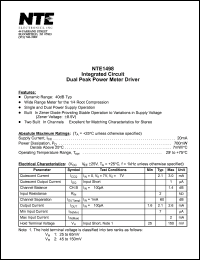NTE1498 datasheet: Integrated circuit. Dual peak power meter driver. NTE1498