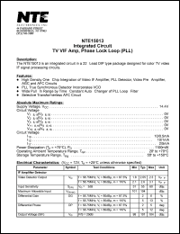 NTE15013 datasheet: Integrated circuit. TV VIF amplifier, phase lock loop (PLL). NTE15013