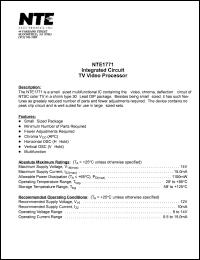 NTE1771 datasheet: Integrated circuit. TV video processor NTE1771