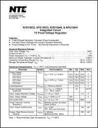 NTE15040 datasheet: Integrated circuit. TV fixed voltage regulator. NTE15040