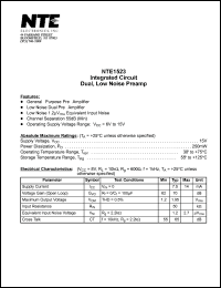 NTE1523 datasheet: Integrated circuit. Dual, low noise preamp. NTE1523