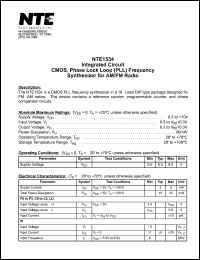 NTE1534 datasheet: Integrated circuit. CMOS, phase lock loop (PLL) frequency synthesizer for AM/FM radio. NTE1534