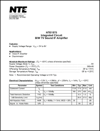 NTE1575 datasheet: Integrated circuit. B/W TV sound IF amplifier. NTE1575