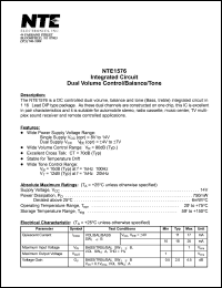 NTE1576 datasheet: Integrated circuit. Dual volume control/balance/tone. NTE1576