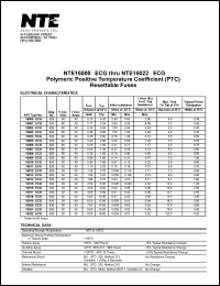 NTE16015-ECG datasheet: Polymetric positive temperature coefficient (PTC) resettable fuse. NTE16015-ECG