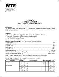 NTE1615 datasheet: Integrated circuit. B/W TV tuner bandswitch circuit. NTE1615