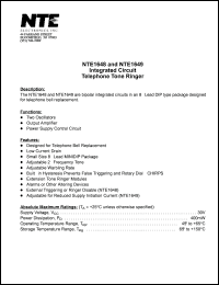 NTE1649 datasheet: Integrated circuit. Telethone tone ringer. NTE1649